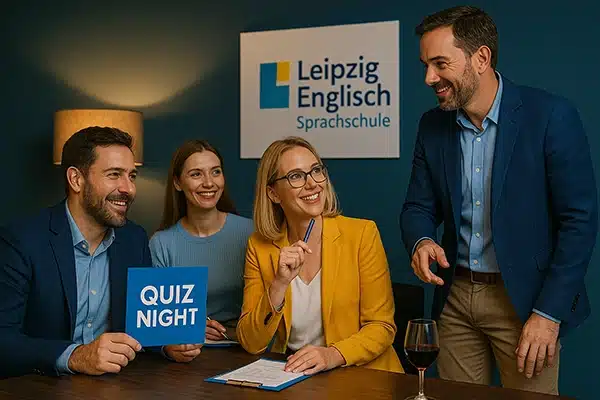 Mitarbeiter eines Unternehmens, die an einer Englischveranstaltung in Leipzig teilnehmen