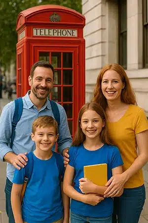 Eltern und zwei Kinder lernen gemeinsam Englisch in London