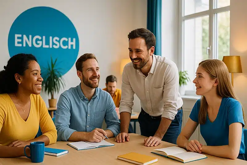 Englisch Crashkurs Leipzig Drei Erwachsene lernen in einem Intensivkurs an der Leipzig Englisch Sprachschule zügig Englisch.