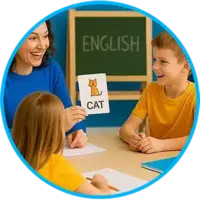 Englisch-kurse-Kinder-thumb 2 Kinder und der Englischlehrer lernen Englisch an der Leipzig Englisch Sprachschule