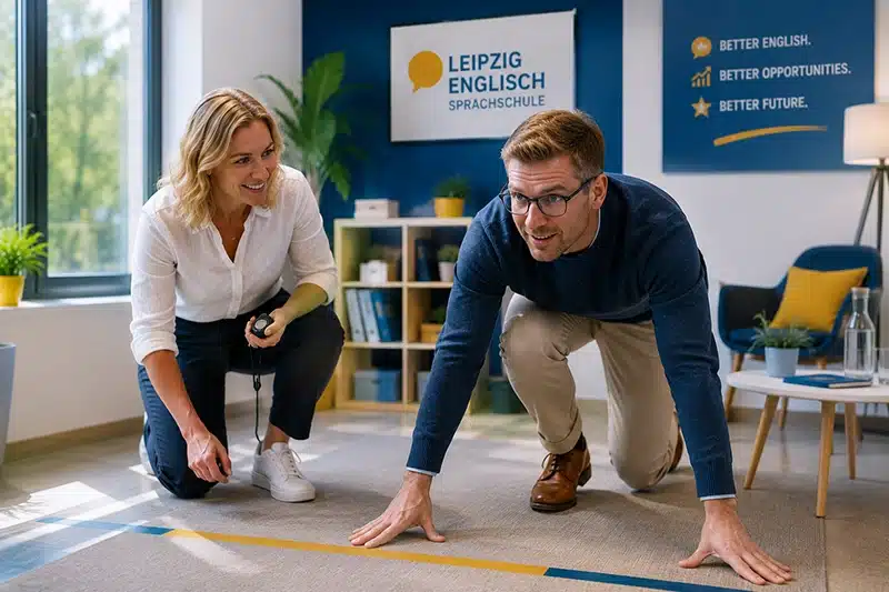 Englisch Intensivkurse in Leipzig Ein Mann, der in einem Intensivkurs in Leipzig schnell Englisch lernt