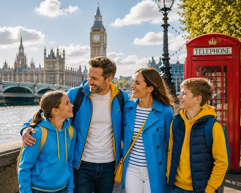 Englisch Sprachreisen Eine Familie, die auf einer Sprachreise in England Englisch lernt