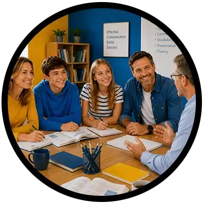 Englischkurs für Familien Eine Familie, die an der Leipzig English Sprachschule Englisch lernt